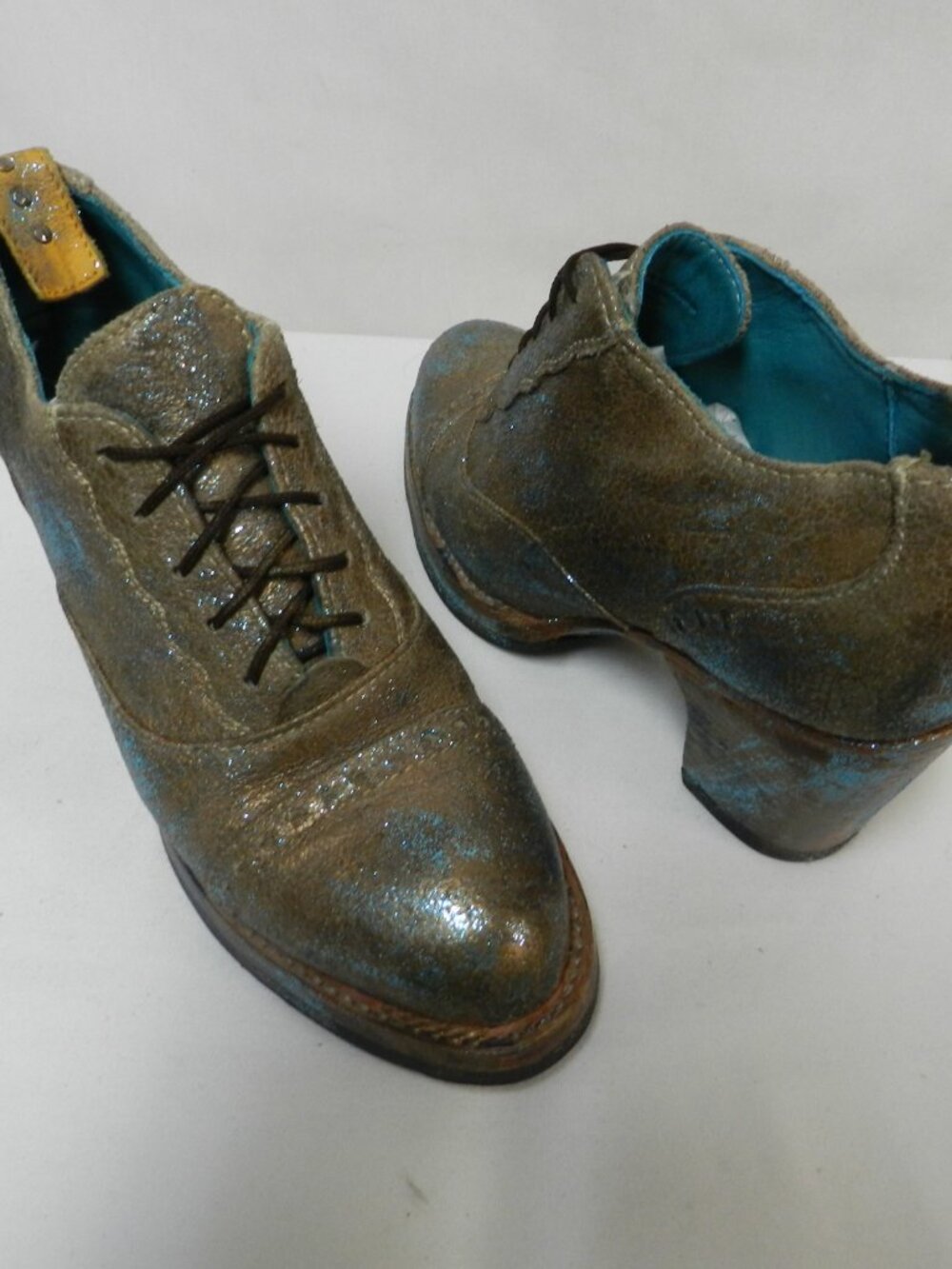 PS Kaufman Crosswalk Leather brown turquoise oxford pumps lace up Size Sz 7.5